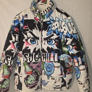 Sugarhill Puffer Jacket Street Wear Colorful Graffiti Blizzard Psycho Mens Sz L